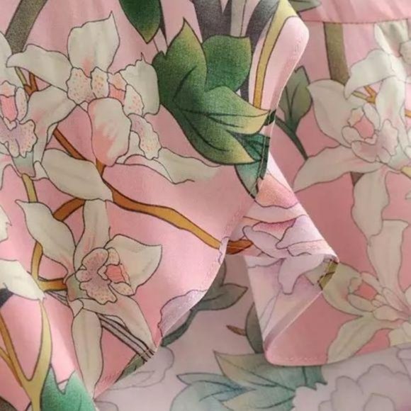 Boho Vintage Floral Print Ruffle Dress Pink Twirl - Picture 8 of 8